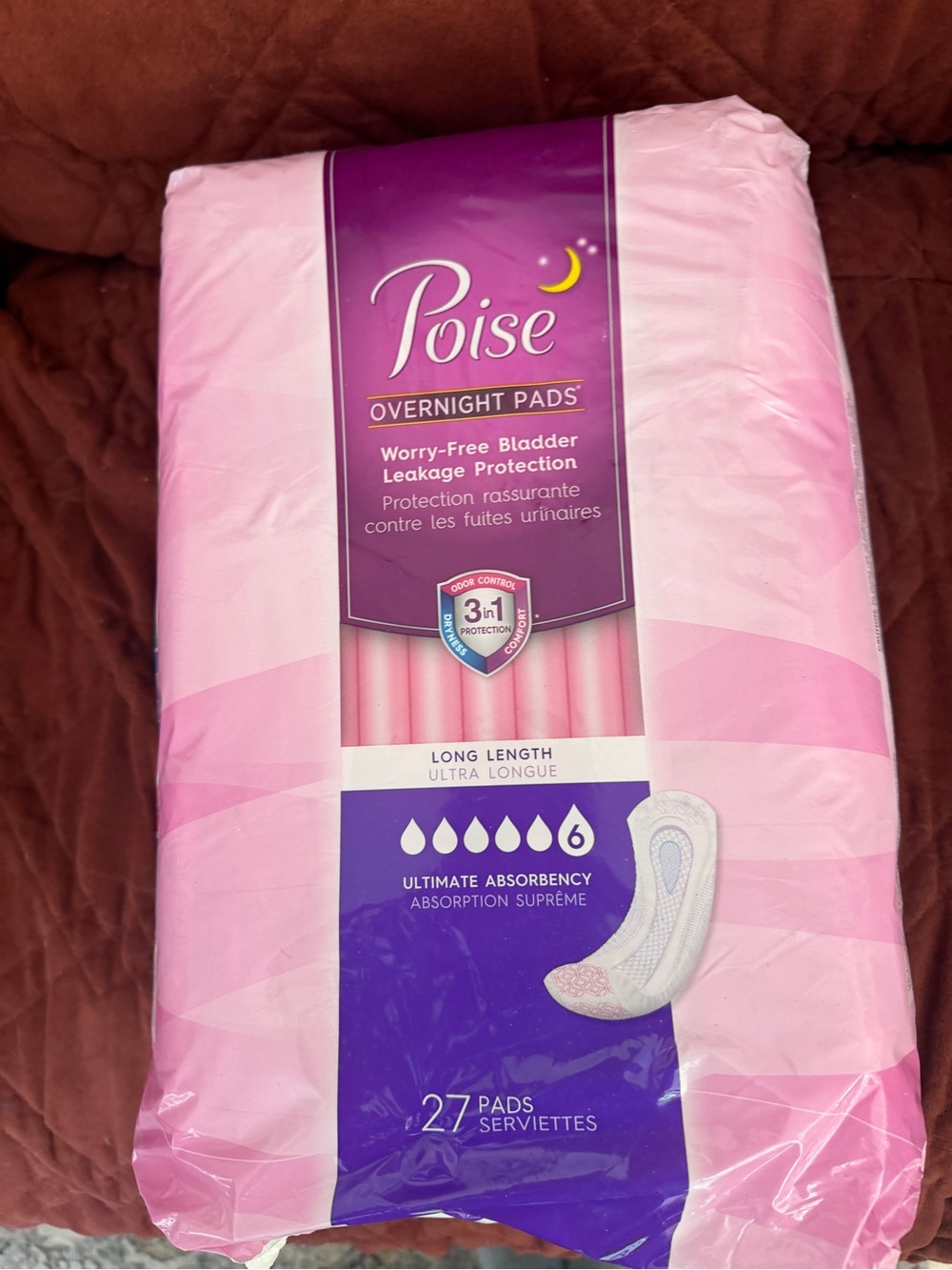 Poise Overnight Pads Long Length - Pink
